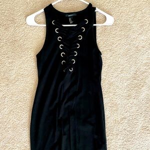 Black Fitted Tie Front Dress